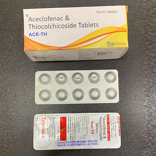 Product Name: Ace th, Compositions of Ace th are Aceclofenac &  Thiocolchicoside Tablets - Telethon Healthcare