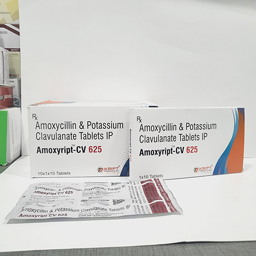 Product Name: Amoxyript CV 625, Compositions of Amoxyript CV 625 are Amoxycillin & Potassium Clavulanate tablets IP - Kript Pharmaceuticals