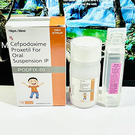 Product Name: PODFIX 50, Compositions of PODFIX 50 are Cefpodoxime Proxetil For Oral Suspension IP - Waylone Healthcare