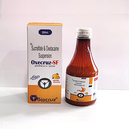 Product Name: OXECRUZ SF, Compositions of OXECRUZ SF are Sucrafate & Oxetacaine Suspension - Biocruz Pharmaceuticals Private Limited