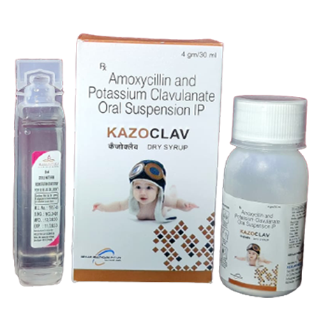 Product Name: Kazoclav, Compositions of Kazoclav are Amoxycillin and Potassium Clavulanate Oral Suspension IP - Kevlar Healthcare Pvt Ltd