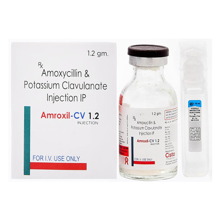 Product Name: AMROXIL CV 1.2, Compositions of AMROXIL CV 1.2 are Amoxycillin & Potassium Clavulanate Injection IP - Cista Medicorp