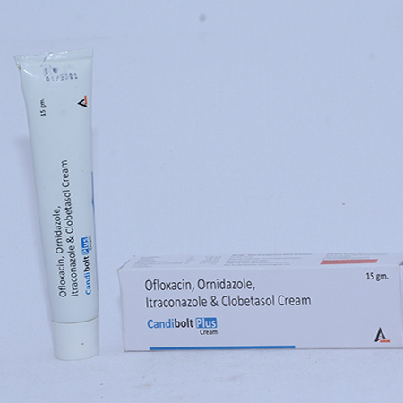 Product Name: CANDIBOLT PLUS, Compositions of CANDIBOLT PLUS are Ofloxacin, Ornidazole, Itraconazole & Clobetasol Cream - Alencure Biotech Pvt Ltd