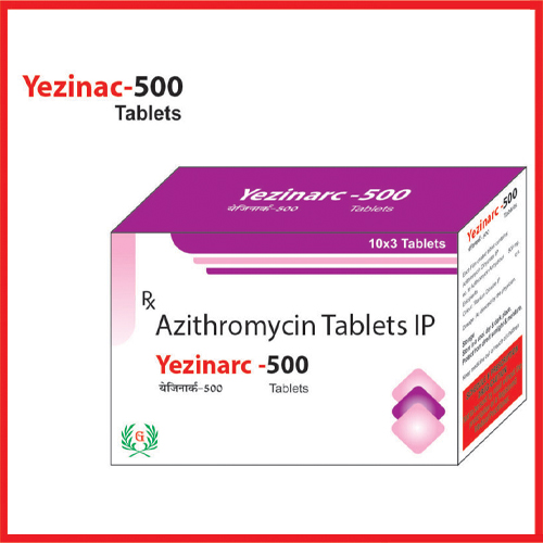 Product Name: Yezinac 500, Compositions of Yezinac 500 are Azithromycin Tablets IP - Greef Formulations