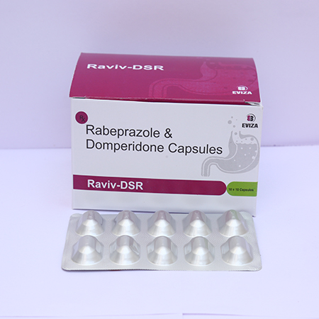 Product Name: Raviv DSR, Compositions of Raviv DSR are Rabeprazole & Domperidone Capsules - Eviza Biotech Pvt. Ltd