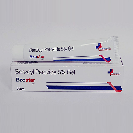Product Name: Bzostar, Compositions of Bzostar are Benzoyl Peroxide 5% Gel - Ronish Bioceuticals