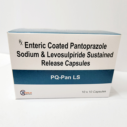 Product Name: PQ Pan LS, Compositions of PQ Pan LS are Enteric Coated Pantoprazole Sodium & Levosulpiride Sustained Relase Capsules - Bkyula Biotech