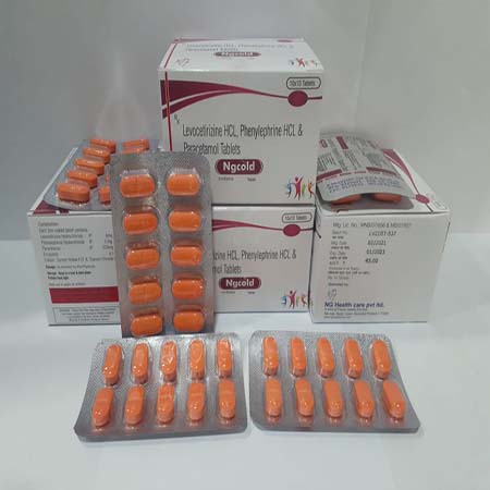 Product Name: Ngcold, Compositions of Ngcold are Levocetirizine Hcl,Phenylepherine Hcl & Paracetamol Tablets - NG Healthcare Pvt Ltd
