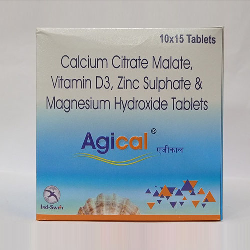 Product Name: Agical, Compositions of Agical are calcium citrate malate Vitamin D3,Zinc Sulphate & Mahnesium Hydraxide Tablets - Yazur Life Sciences