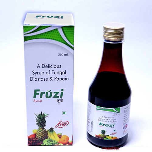 Product Name: Fruzi, Compositions of Fruzi are A Delicious Syrup of fungal Diastate & Papain - Vitabiotech Healthcare Private Limited