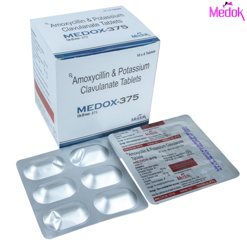 Product Name: Medox 375, Compositions of Medox 375 are Amoxycillin &  potassium  clavulanate  tablets - Medok Life Sciences Pvt. Ltd