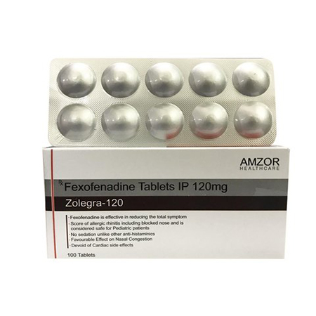 Product Name: ZOLEGRA 120, Compositions of ZOLEGRA 120 are Fexofenadine Tablets IP 120mg - Amzor Healthcare Pvt. Ltd