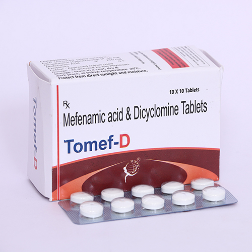 Product Name: TOMEF D, Compositions of TOMEF D are Mefenamic acid & Dicyclomine Tablets - Biomax Biotechnics Pvt. Ltd