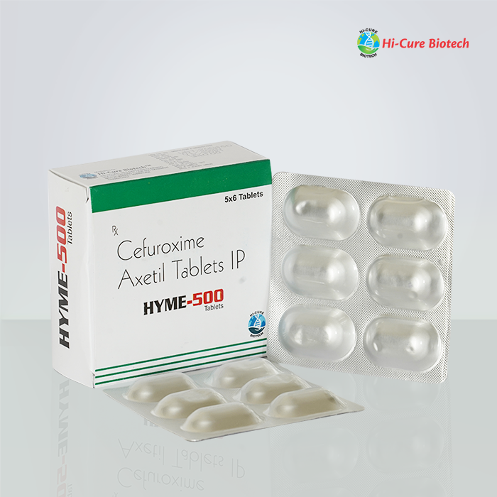 Product Name: HYME 500, Compositions of CEFUROXIME AXETIL 500MG are CEFUROXIME AXETIL 500MG - Reomax Care