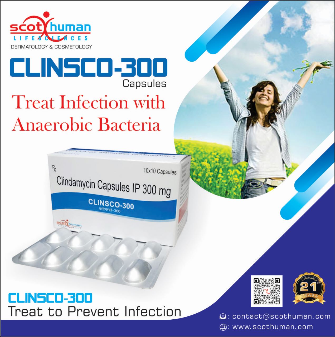 Product Name: Clinsco 300, Compositions of Clinsco 300 are Clindamycin Capsules ip 300 mg - Pharma Drugs and Chemicals