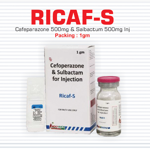 Product Name: Ricaf S, Compositions of Ricaf S are Cefoperazone and sulbactom For Injection - Pharma Drugs and Chemicals