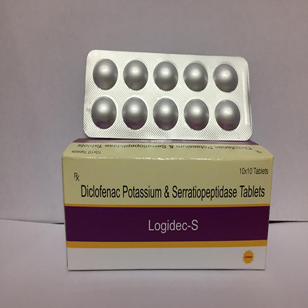 Product Name: LOGIDEC S, Compositions of LOGIDEC S are Diclofenac Potassium & Serratiotpeptidase Tablets - Apikos Pharma