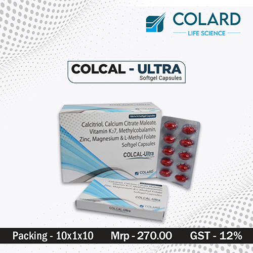 Product Name: COLCAL   ULTRA, Compositions of COLCAL   ULTRA are Calcitriol Calcium Citrate Maleate, Vitamin K27, Methylcobalamin, Zinc, Magnesium & L-Methyl Folate Softgel Capsules  - Colard Life Science