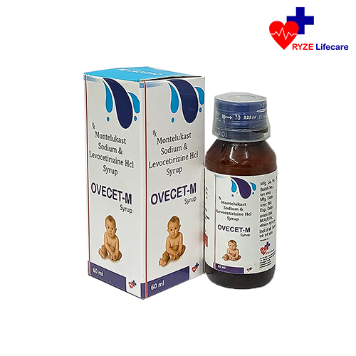 Product Name: OVECET M Syrup, Compositions of OVECET M Syrup are Montelukast Sodium & Levocetirizine Hcl Syrup - Ryze Lifecare