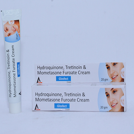 Product Name: GLOSFECT, Compositions of GLOSFECT are Hydroquinone, Tretinoin & Mometasone Furoate Cream - Alencure Biotech Pvt Ltd