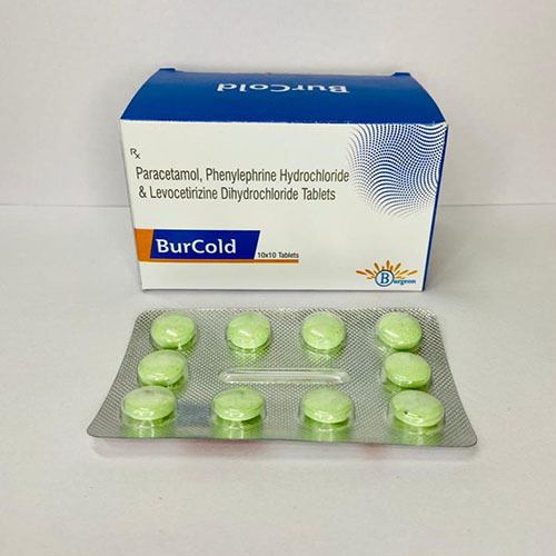Product Name: BurCold, Compositions of BurCold are Paracetamol Phenylephrine Hydrochloride & Hydrohloride & Levocetirizine Dihydrochloride Tablets - Burgeon Health Series Pvt Ltd