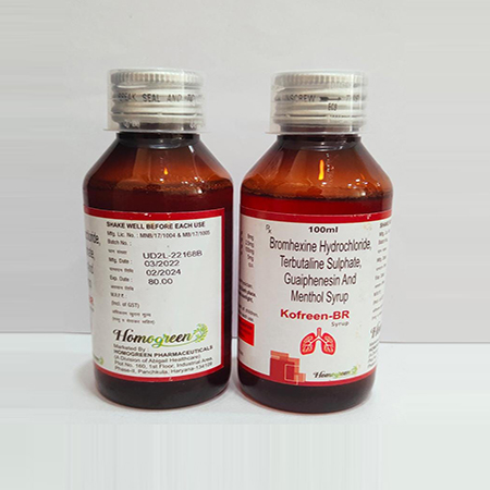 Product Name: Kofreen Br, Compositions of Kofreen Br are Bromhexine Hydrochloride,Terbutaline sulphate,Guaiphenesin & Menthol Syrup - Abigail Healthcare