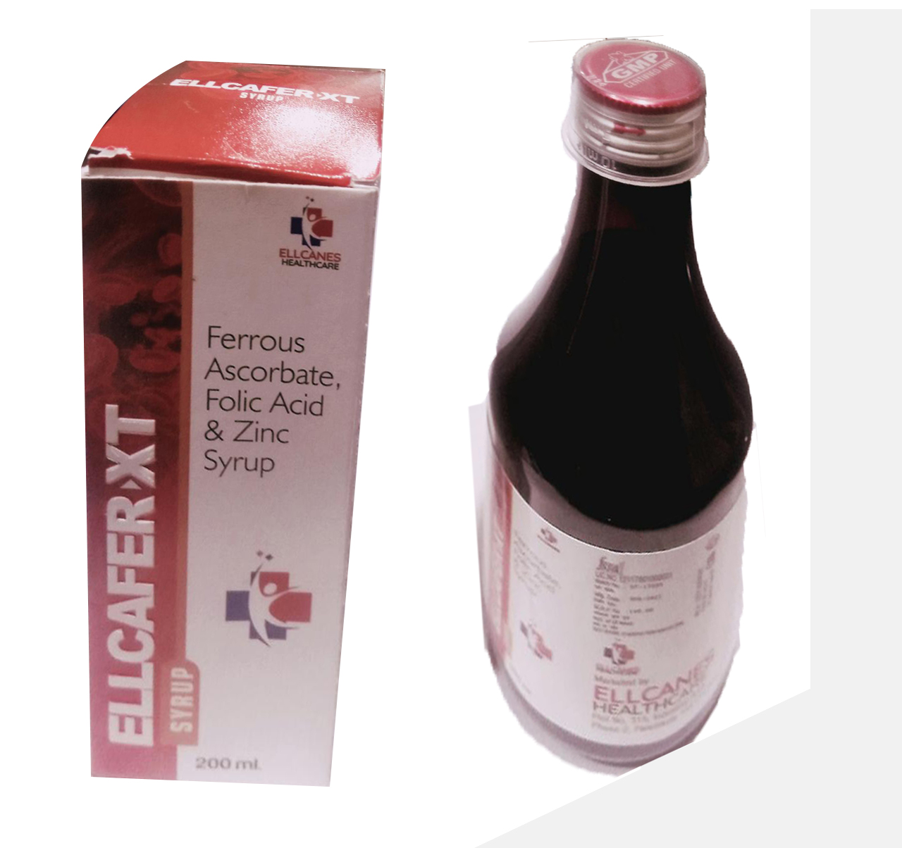Product Name: Ellcafer XT, Compositions of Ellcafer XT are Ferrous Ascrobate, Folic Acid & Zinc Syrup - Ellcanes Healthcare Pvt. Ltd