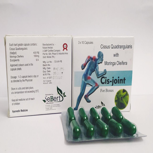 Product Name: Cis Joint, Compositions of Cis Joint are Cissus Quadrangularis with Moringa Oleifera - Sebert Lifesciences