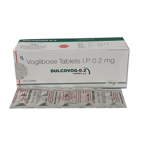 Product Name: Dulcovog 0.2, Compositions of Dulcovog 0.2 are Voglibose Tablets Ip 0.2mg - Lifecare Neuro Products Ltd.