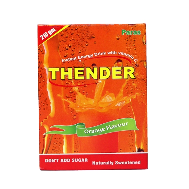 Product Name: THENDER, Compositions of THENDER are EACH 35 GM CONTAINS DEXTROSE -17.5 GM , ZINC SULPHATE - 32.5 MG VTAMIN C - 50 MG & SUCOSE – 14 GM (LEMON, MANGO & ORANGE FLAVOUR) - Paras Laboratories Ltd