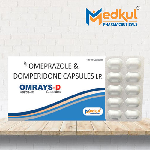 Product Name: Omrays D, Compositions of Omrays D are Omeprazole & Domperidone Capsules IP - Medkul Pharmaceuticals