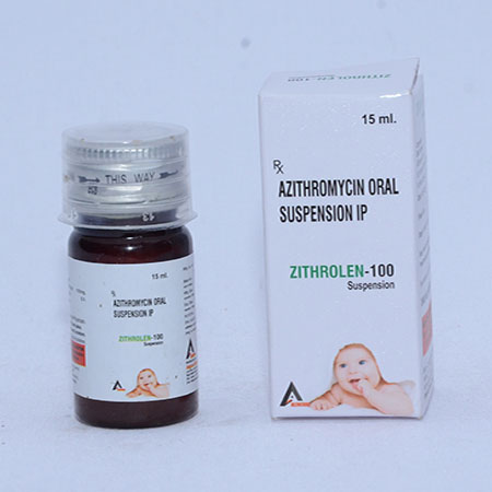 Product Name: ZITHROLEN 100, Compositions of ZITHROLEN 100 are Azithromycin Oral Suspension IP - Alencure Biotech Pvt Ltd