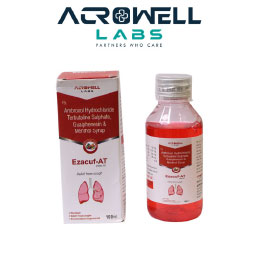 Product Name: Ezacuf AT, Compositions of Ezacuf AT are Ambroxol Hydrochloride Terbutaline Sulphate Guaiphenesin and Menthol Syrup - Acrowell Labs Private Limited