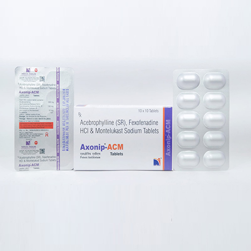 Product Name: Axonip ACM, Compositions of Axonip ACM are Acebrophylline (SR),Fexofenadine Hcl & Montelukast Sodium Tablets - Nova Indus Pharmaceuticals