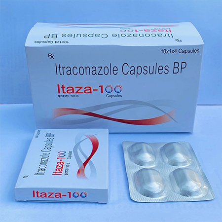 Product Name: Itraza 100, Compositions of Itraza 100 are Itraconazole Capsules BP - Levent Biotech Pvt. Ltd