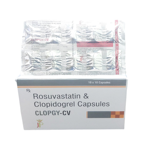 Product Name: ClopgyCV, Compositions of ClopgyCV are Rosuvastatin & Clopidogrel Capsules - Jecks Pharma