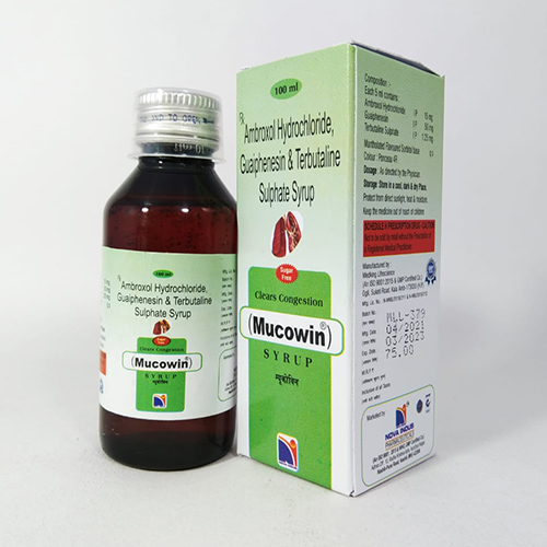 Product Name: Mucowin, Compositions of Mucowin are Ambroxol Hydrochloride,Guaiphenesin & Terbutaline sulphate Syrup - Nova Indus Pharmaceuticals