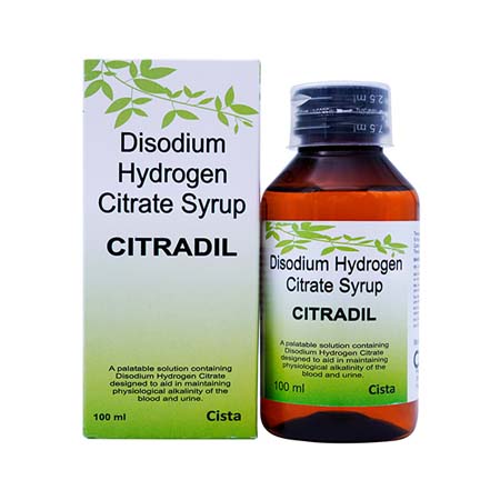 Product Name: CITRADIL, Compositions of CITRADIL are Disodium Hydrogen Citrate Syrup - Cista Medicorp