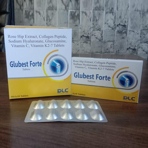 Product Name: Glubest Forte, Compositions of Glubest Forte are Rose Hip Extract,Collagen Peptide,Sodium Hyaluronate,Glucosamine,Vitamin c,Vitamin k27 Tablets - Jonathan Formulations