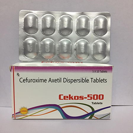 Product Name: CEKOS 500, Compositions of CEKOS 500 are Cefuroxime Axetil Dispersable Tablets - Apikos Pharma