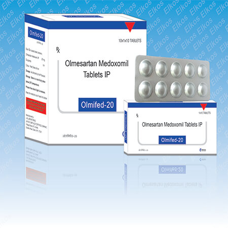 Product Name: Olmifed 20, Compositions of Olmifed 20 are Olmesartan Medoxomil Tablets IP - Elkos Healthcare Pvt. Ltd