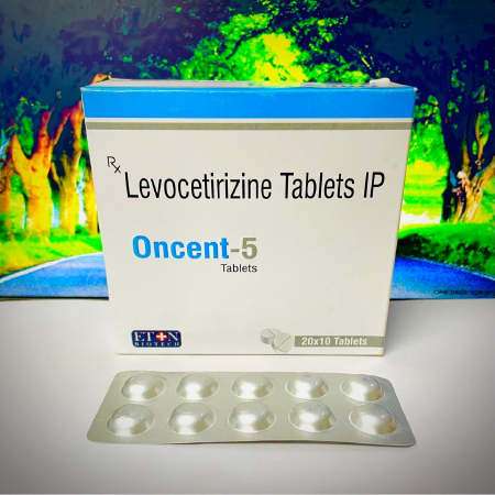 Product Name: Oncent 5, Compositions of Oncent 5 are Levocetirizine Tablets I.P. - Eton Biotech Private Limited