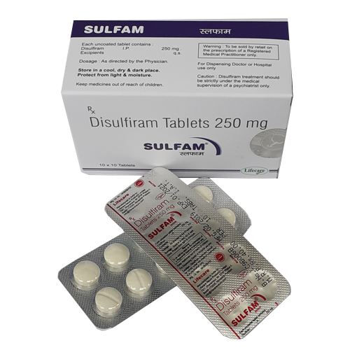 Product Name: Sulfam, Compositions of Sulfam are Disulfiram Tablets 250mg - Lifecare Neuro Products Ltd.
