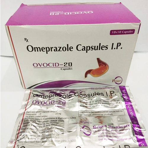 Product Name: OVOCID 20 Capsules, Compositions of OVOCID 20 Capsules are omeprazole 20mg (Aluminium Foil) - JV Healthcare