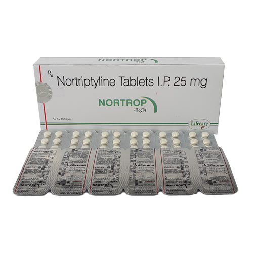 Product Name: Nortrop, Compositions of Nortrop are Nortriptyline Tablets IP 25mg - Lifecare Neuro Products Ltd.