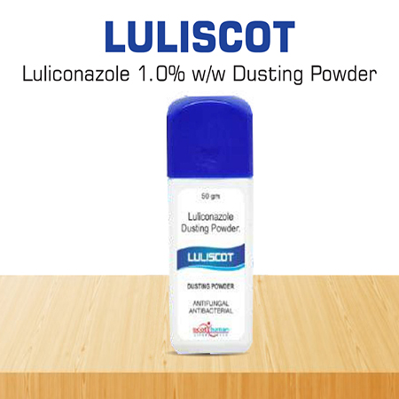 Product Name: Luliscot, Compositions of Luliscot are Luliconazole 1.0% w/w Dusting Powder - Scothuman Lifesciences