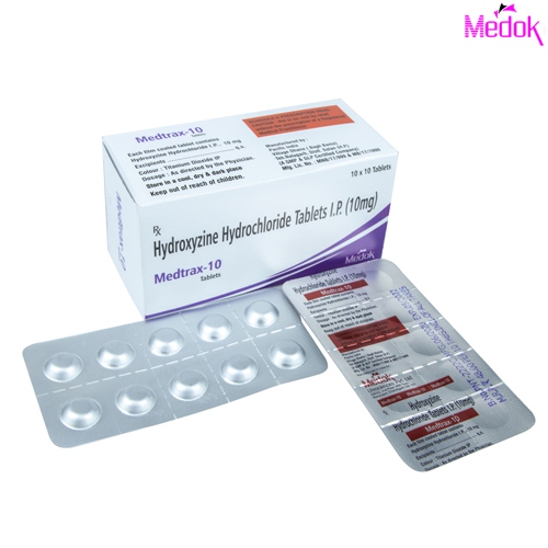 Product Name: Medtrax  10, Compositions of Medtrax  10 are Hydroxyzine hydrochloride tablet I.P 10mg - Medok Life Sciences Pvt. Ltd