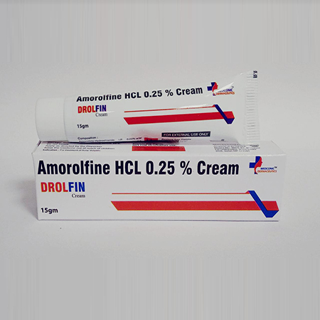 Product Name: Drolfin, Compositions of Drolfin are Amorolfine Hcl 0.25% Cream - Ronish Bioceuticals