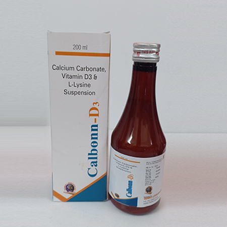 Product Name: Calbonn d3, Compositions of Calbonn d3 are Calcium Carbonate, Vitamin D3 & L-Lysine Suspension - Gemed Lifesciences Pvt. Ltd