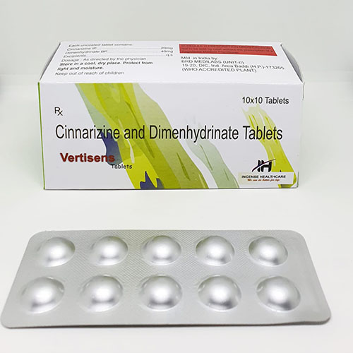 Product Name: Vertisens, Compositions of Vertisens are Cinnarizine and Dimenhydrinate Tablets - Pride Pharma